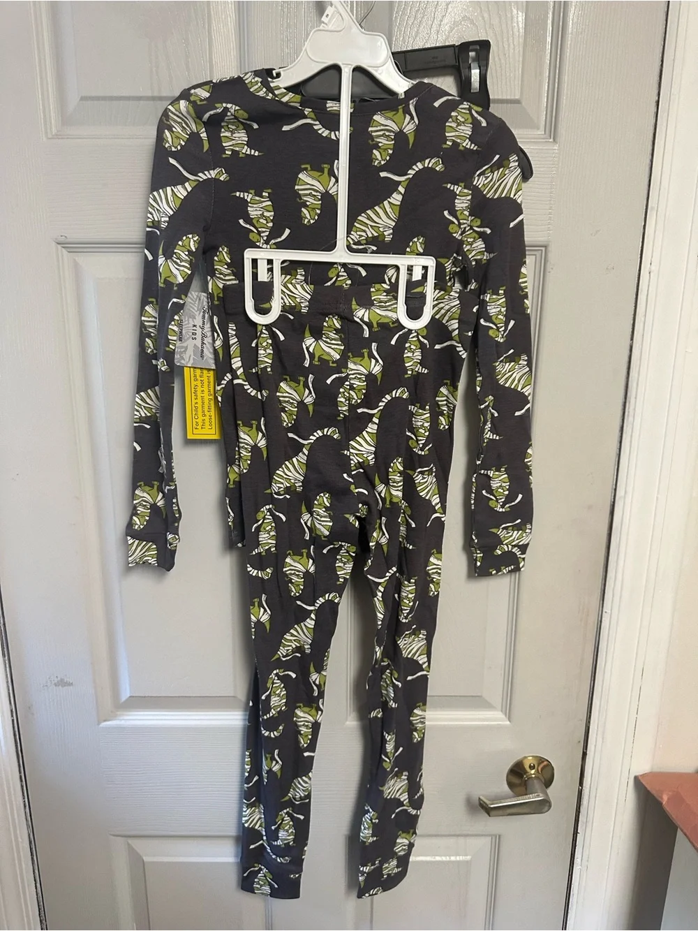 Kids Long Sleeve Pajama Set in Charcoal with Green Dino Print Halloween